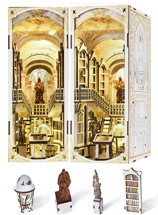 MiniCity Book Nook Kit, DIY Miniature Dollhouse Booknook Kit, 3D Wooden Puzzle Bookend Bookshelf Insert Decor with LED Light for Teens and Adults (Library of Gods) - Image 1